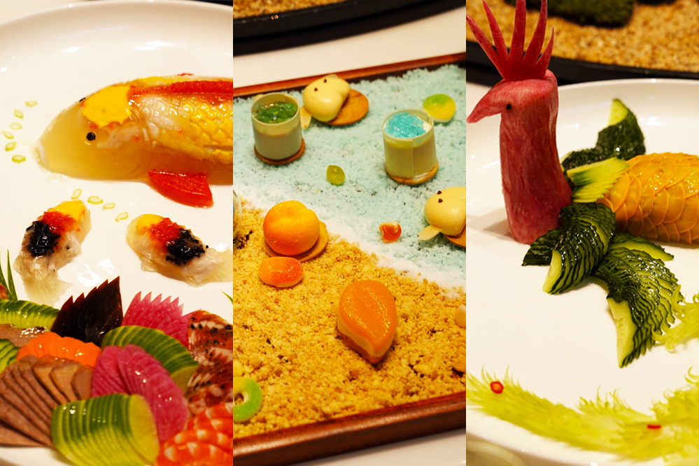 大觀樓長聯(lián)宴。從左至右依次為翠羽丹霞、四圍香稻、西翥靈儀。供圖